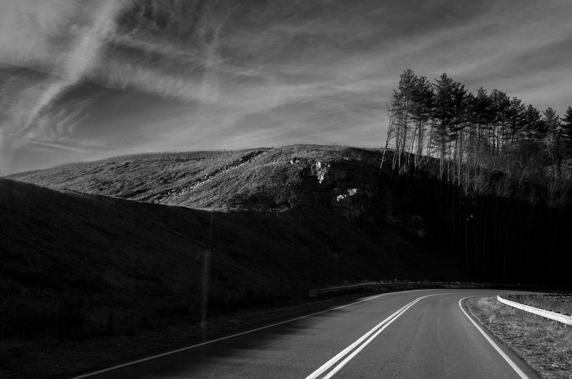 On the winding road leading from Red Onion State Prison.