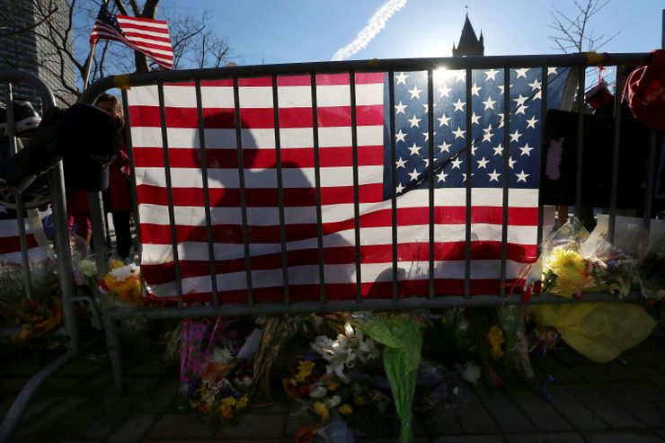 A makeshift memorial in Copley Square, near the site of the Boston Marathon bombings.