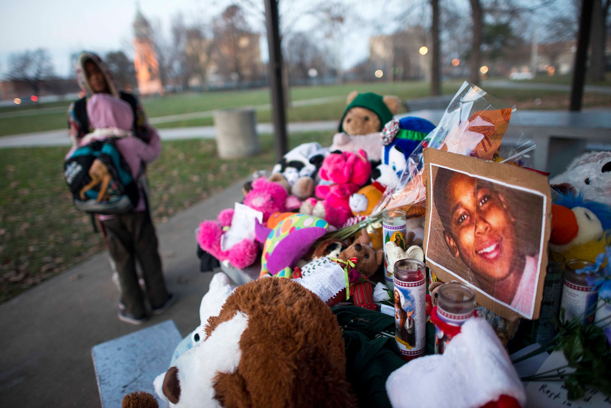 A memorial site dedicated to Tamir Rice at Cudell Commons Park, where a police officer fatally shot the 12-year-old boy in 2014. 