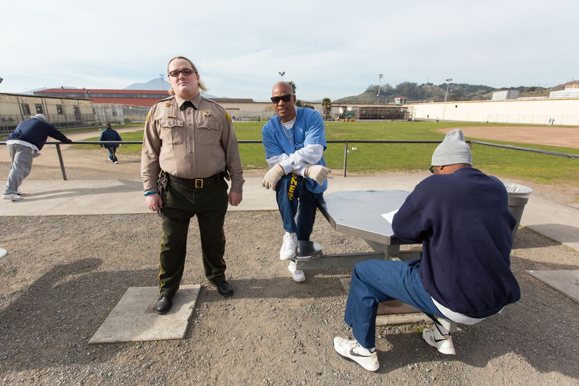 Mandi Camille Hauwert in the San Quentin State Prison yard. 