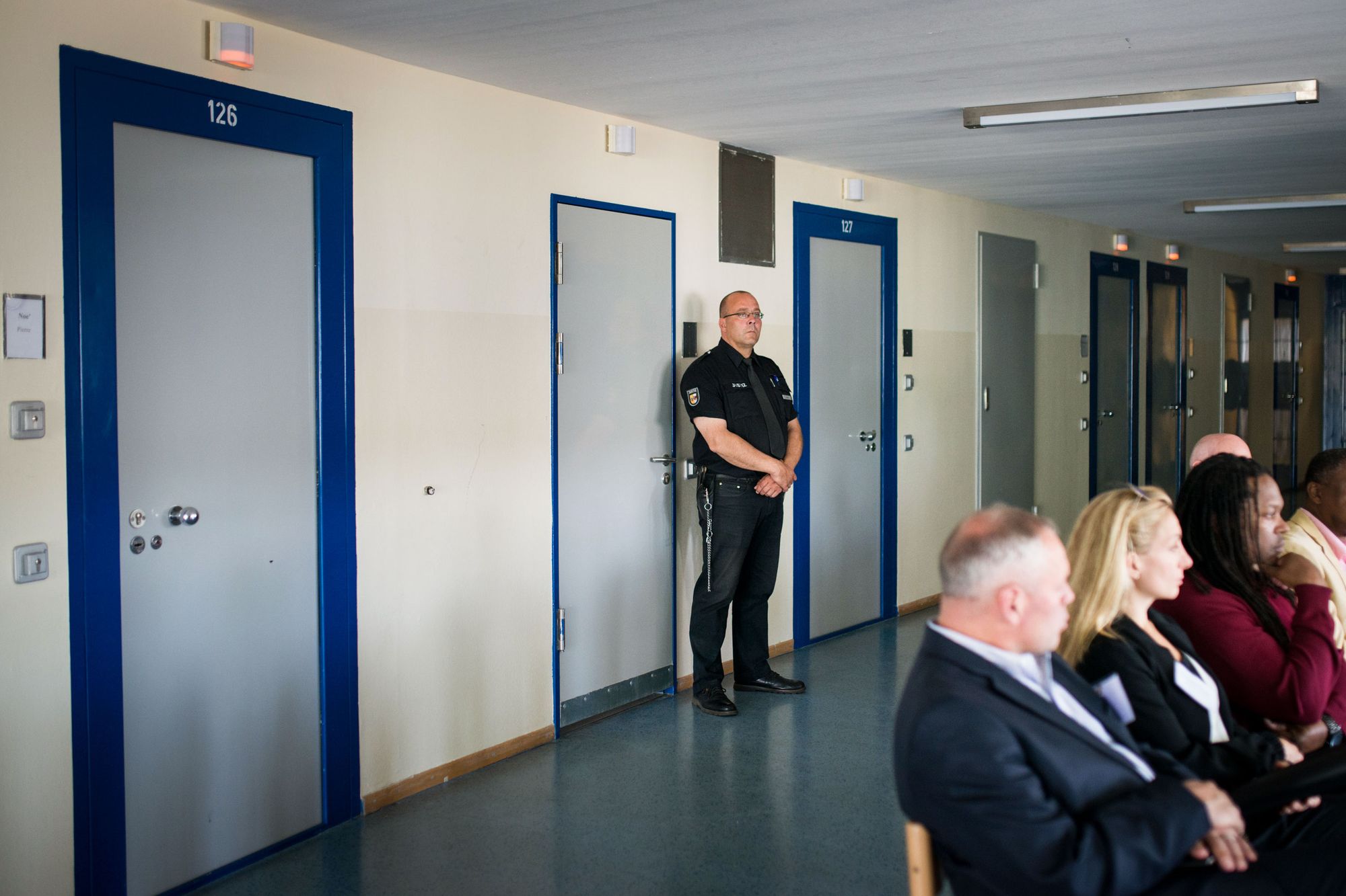 A correctional officer during a presentation at Neustrelitz Prison. 
