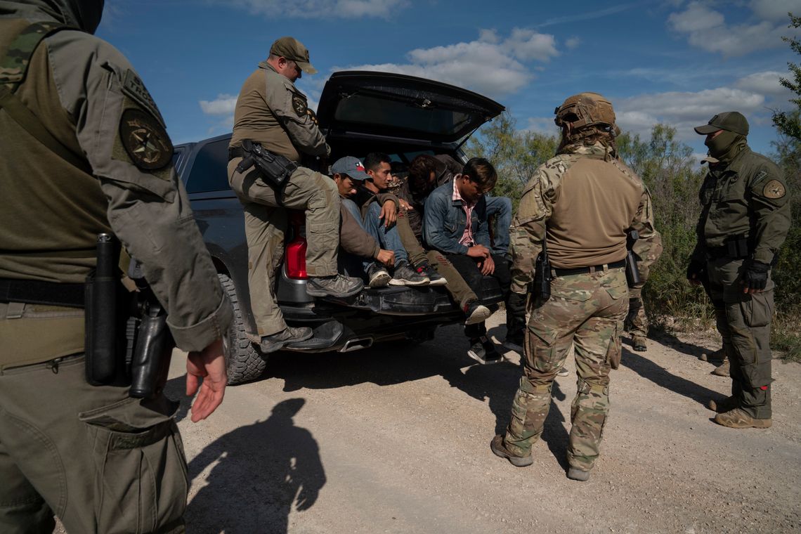 Texas Department of Public Safety special agents apprehend five undocumented immigrants from Honduras who were caught on private property in Kinney County as part of Operation Lone Star.