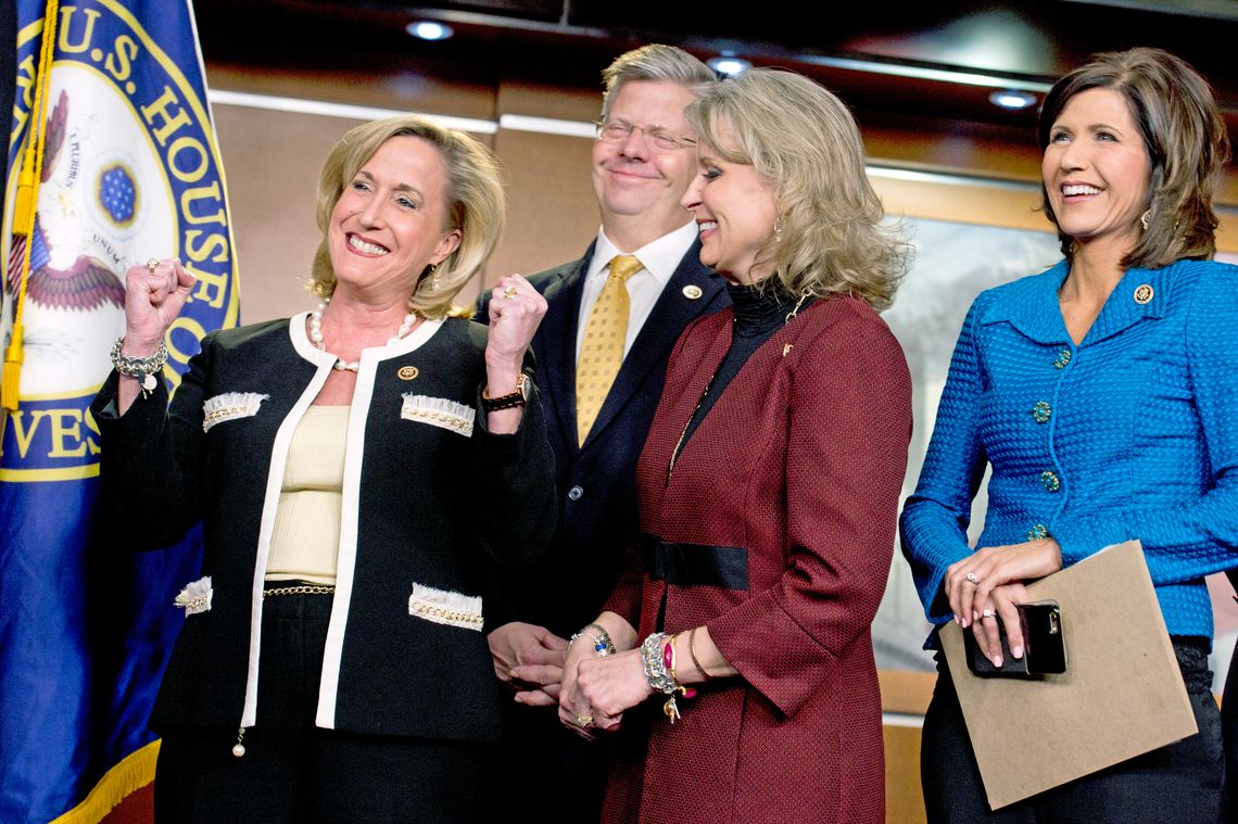 From left, Reps. Ann Wagner (R-Mo.), Randy Hultgren (R-Ill.), Renee Ellmers (R-N.C.), and Kristi Noem (R-S.D.), at a January news conference about legislation to end human trafficking. 