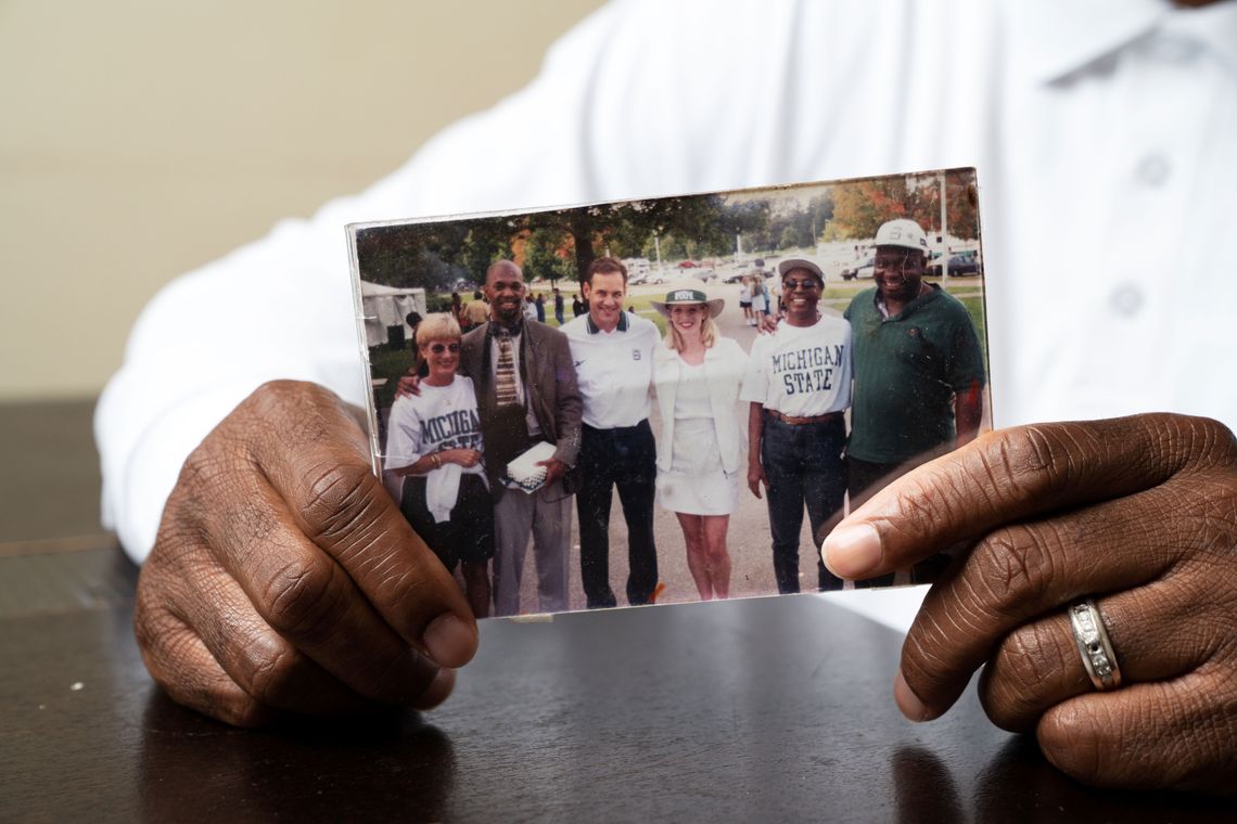 Johnnie Campbell, far right, Pearl Campbell, second from right, and their son, Amp, second from left, at Michigan State University.