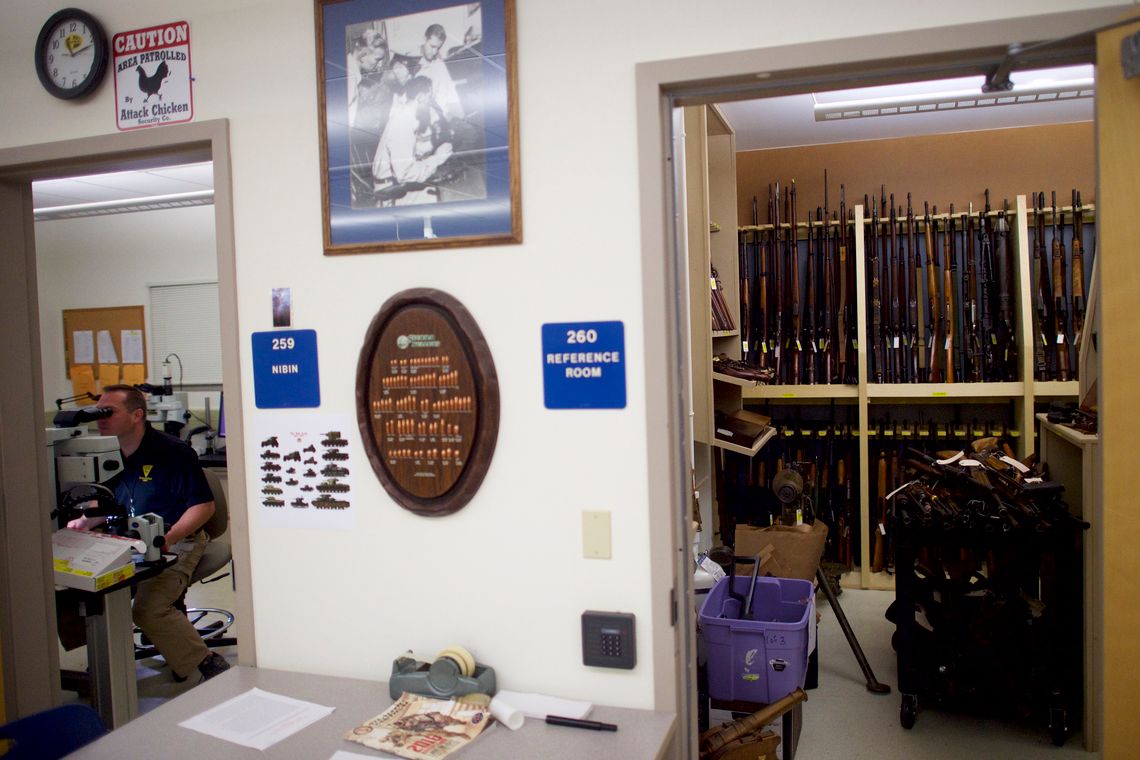 Analyzing shell casings at the New Jersey State Police's Major Crime Bureau in Hamilton, N.J.