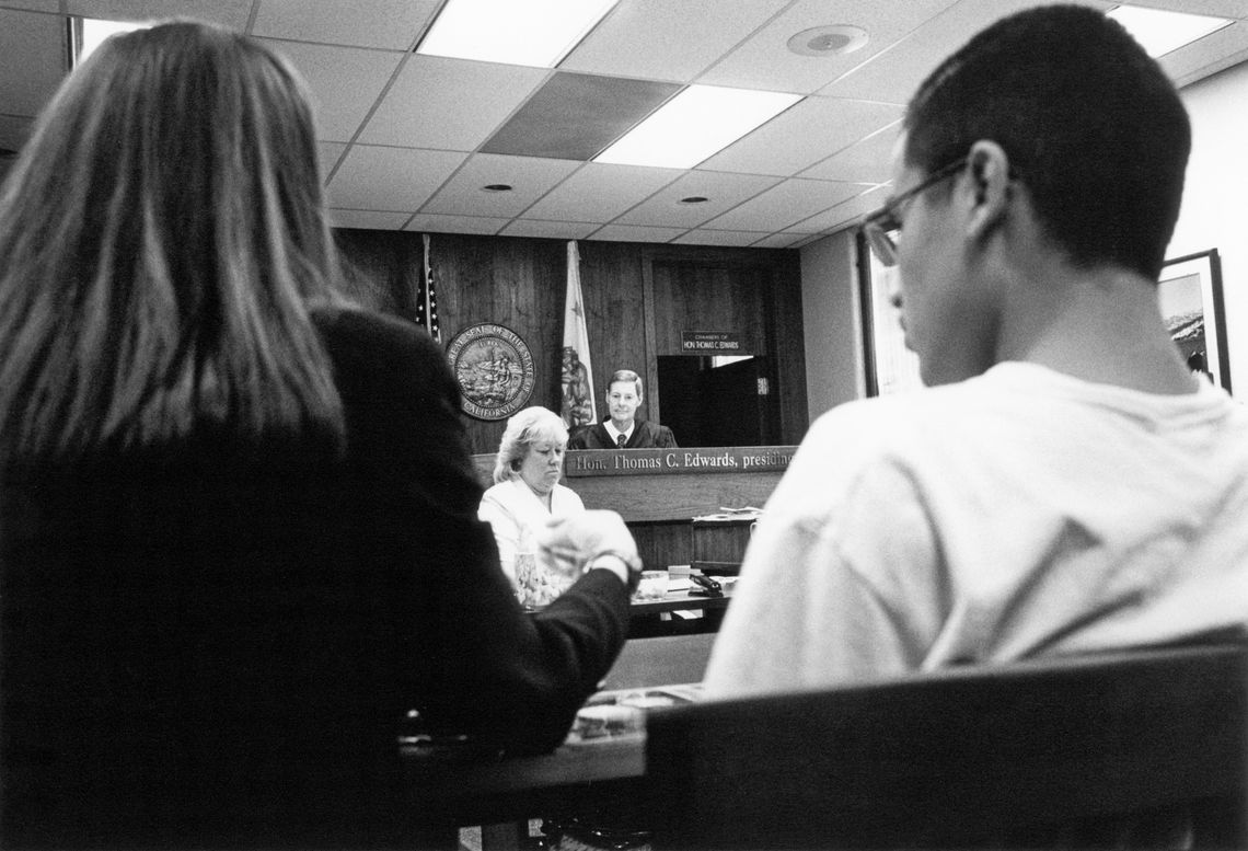 Judge Edwards sits at the bench of the San Jose Juvenile Court. (1999)
