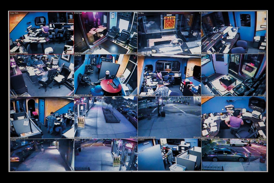 Screen grabs from closed-circuit cameras in bail-bond offices in Brooklyn. 