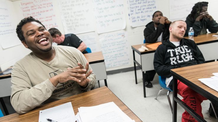 David Hayward attends a class at the Turning Leaf Project, a prisoner reentry program, in Charleston, S.C., in February.