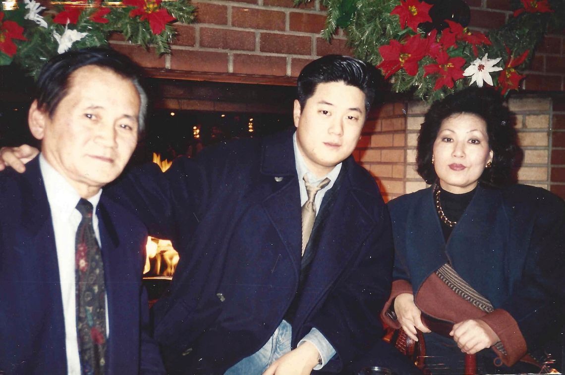 Charlton Rhee, center, whose parents came to the U.S. from South Korea, lost both his mother, Eulja Rhee at right, and his father, Man Joon Rhee at left, to COVID-19 as the virus surged in New York City.
