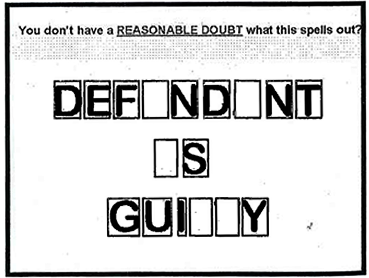 An example of how to visualize the concept of “reasonable doubt,” from page 110 of the book published by the NDAA. 