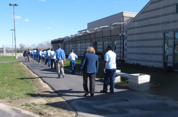 Boys walking to lunch at the Circleville Juvenile Correctional Facility in Ohio. 