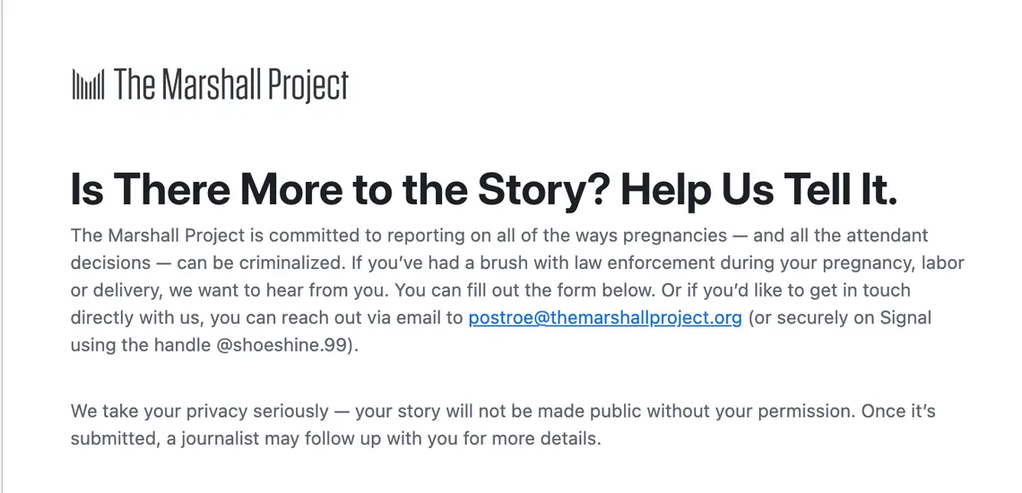 [Use this form](https://airtable.com/appR7SW9BhPZGdXp9/pagui3EF1KWn7G7hK/form) to tell us if you’ve had a brush with law enforcement during your pregnancy, labor or delivery.