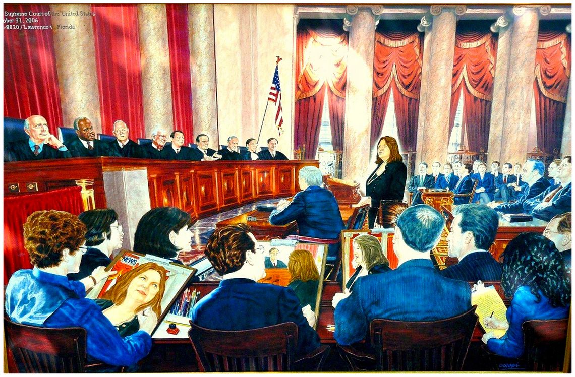 A painting commissioned by Mary Catherine Bonner of her U.S. Supreme Court argument in 2006. 