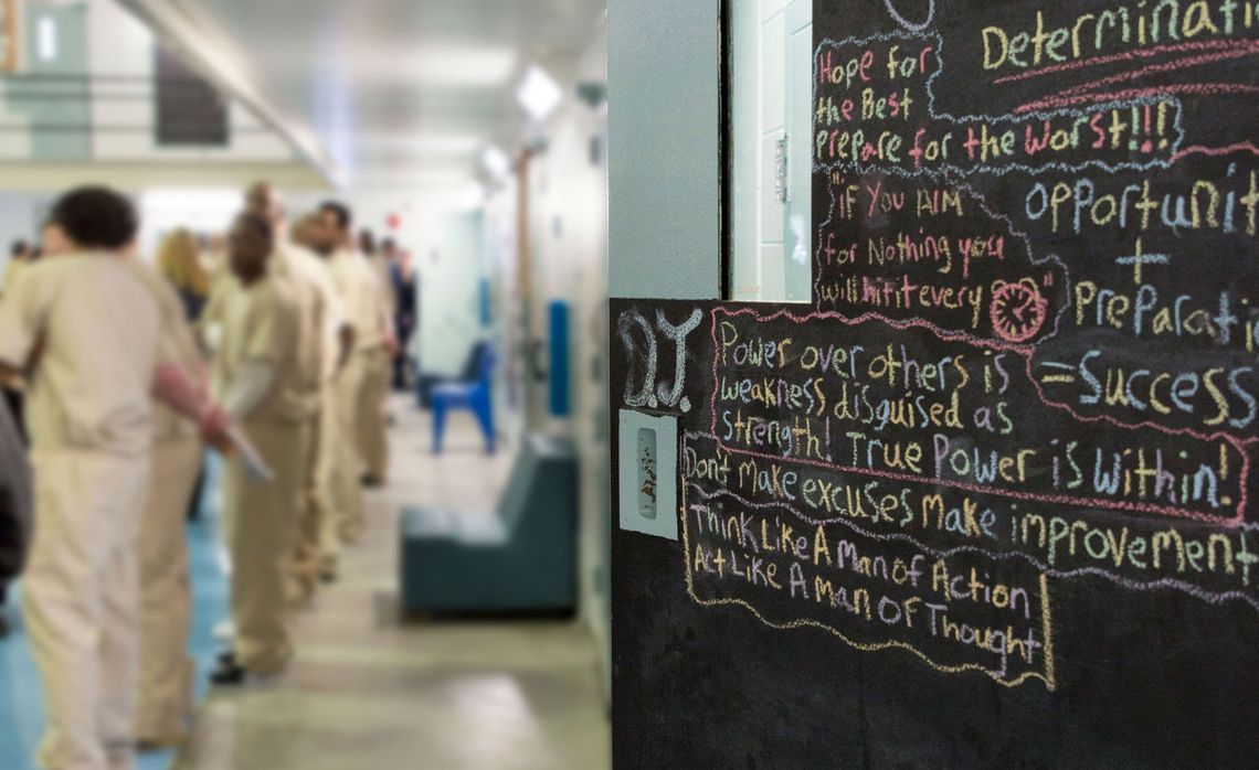  Young adults at the TRUE Unit at Cheshire Correctional Institution are encouraged to express themselves and sometimes decorate their cell doors using chalk.