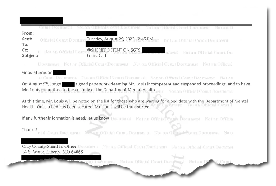 An image shows a tearsheet of an internal email from the jail. 