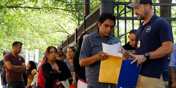 People lined up outside the building that houses Immigration and Customs Enforcement and the immigration court in Atlanta in June. 