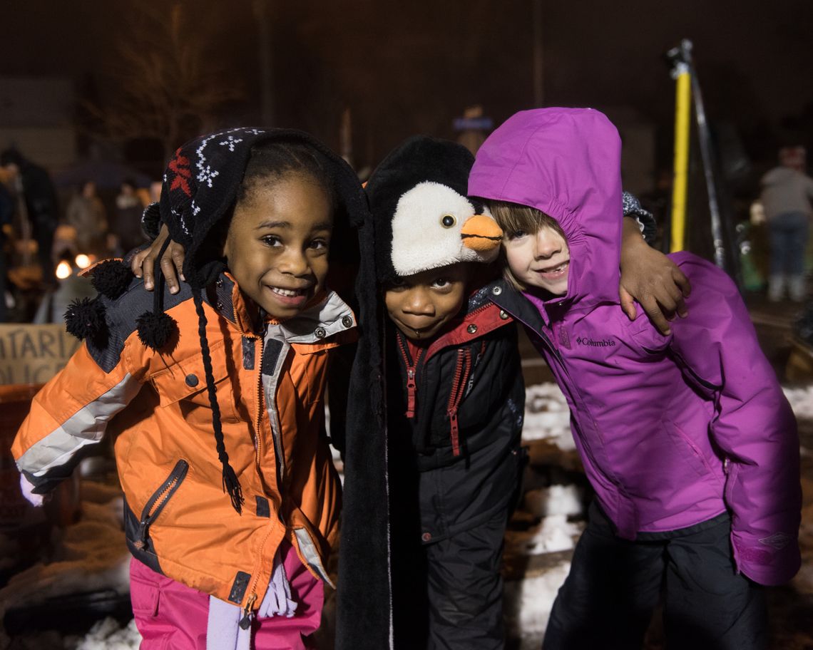 LONELY, EXCITED, HAPPY (from left to right). Maleli VanPelt, 5, Danielle VanPelt, 5, and Ila Crow, 6, classmates at Southside Family Charter School in Minneapolis.