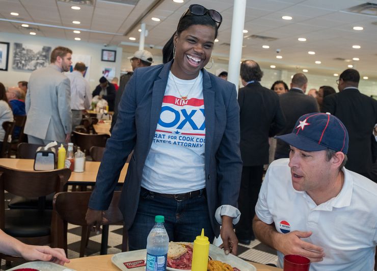 Kim Foxx, who successfully ran for Cook County State’s Attorney, talked with customers at Manny’s Cafeteria in Chicago in November 2016.