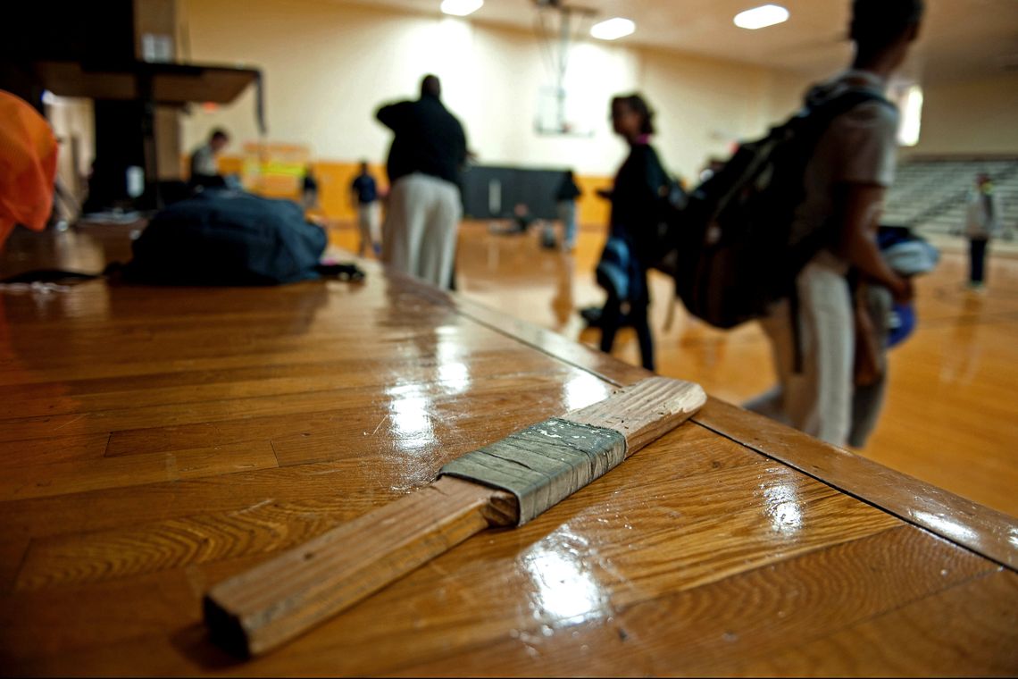 A paddle used for disciplining students during gym class at D.M. Smith Middle School in Cleveland, Miss.