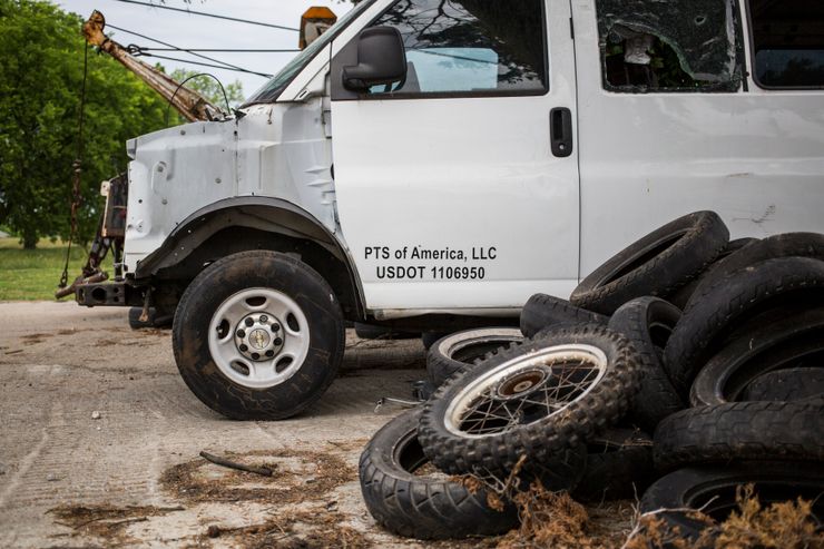 A former Prisoner Transportation Services of America vehicle at a maintenance yard in La Vergne, Tenn.