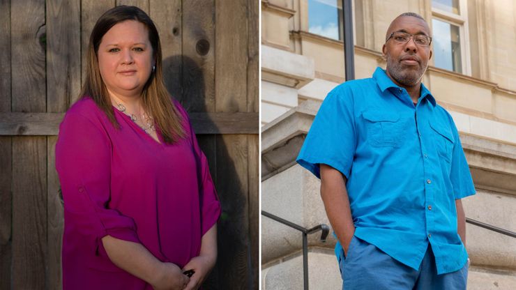 Tarra Simmons, left, and Kevin Harris are running for state representative respectively in Washington and Michigan. Both have been outspoken on the campaign trail about being formerly incarcerated.