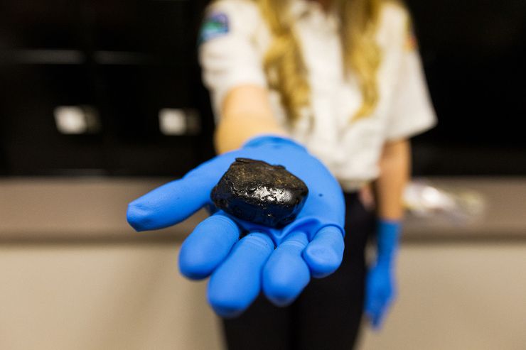 Black tar heroin in the evidence room of the Post Falls, Idaho, police department.