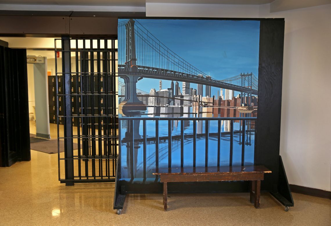 A mural depicting the Manhattan Bridge inside the Wallkill Correctional Facility in Ulster County, New York. 