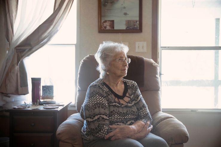 Earlene Peterson, whose daughter and granddaughter were killed, in her home in Hector, Ark., in 2019.