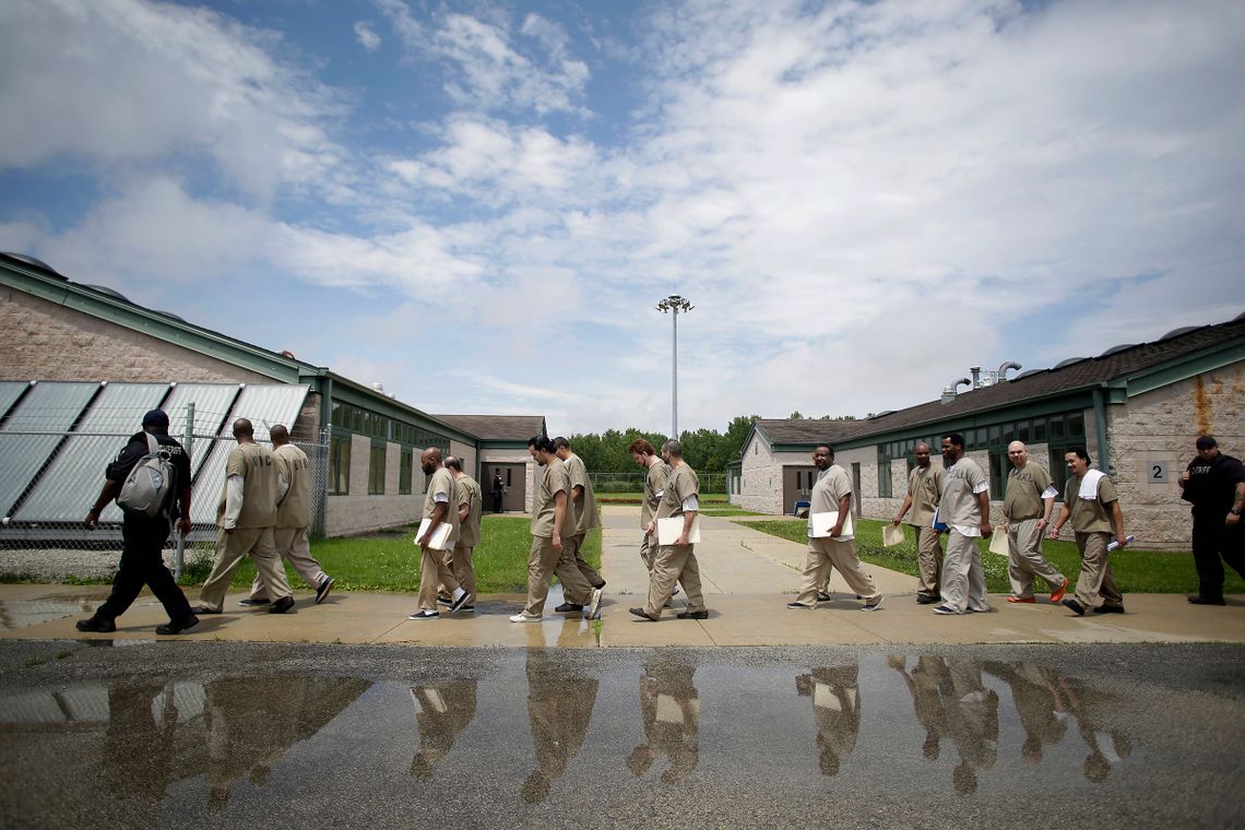 Prisoners after attending a class at the Cook County Jail in Chicago in 2015.