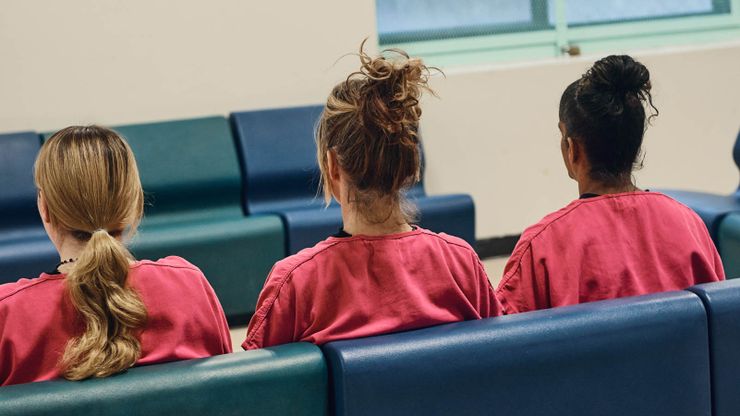 Women participate in a group therapy session at the detox unit at the Middleton House of Correction in Essex County, Mass.