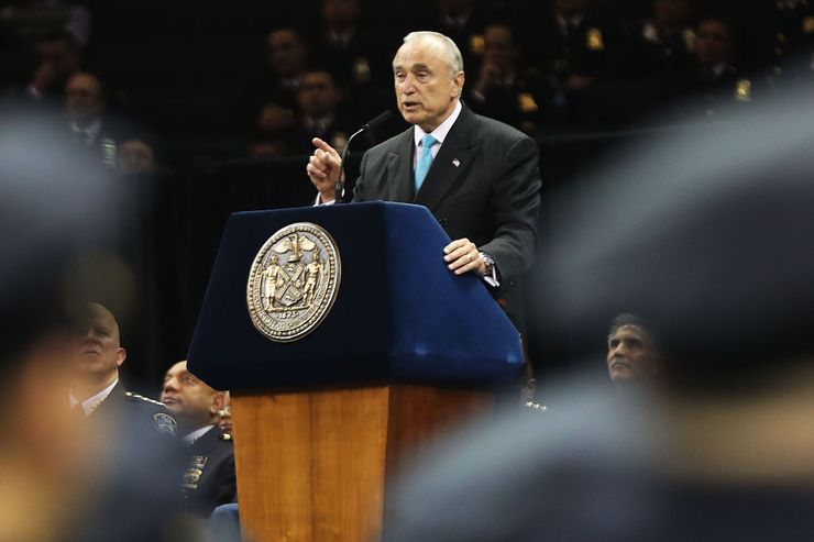 New York City Police Commissioner Bill Bratton speaks to new members of New York City’s police department’s graduating class during a swearing in ceremony at Madison Square Garden on July 1, 2016, in New York.