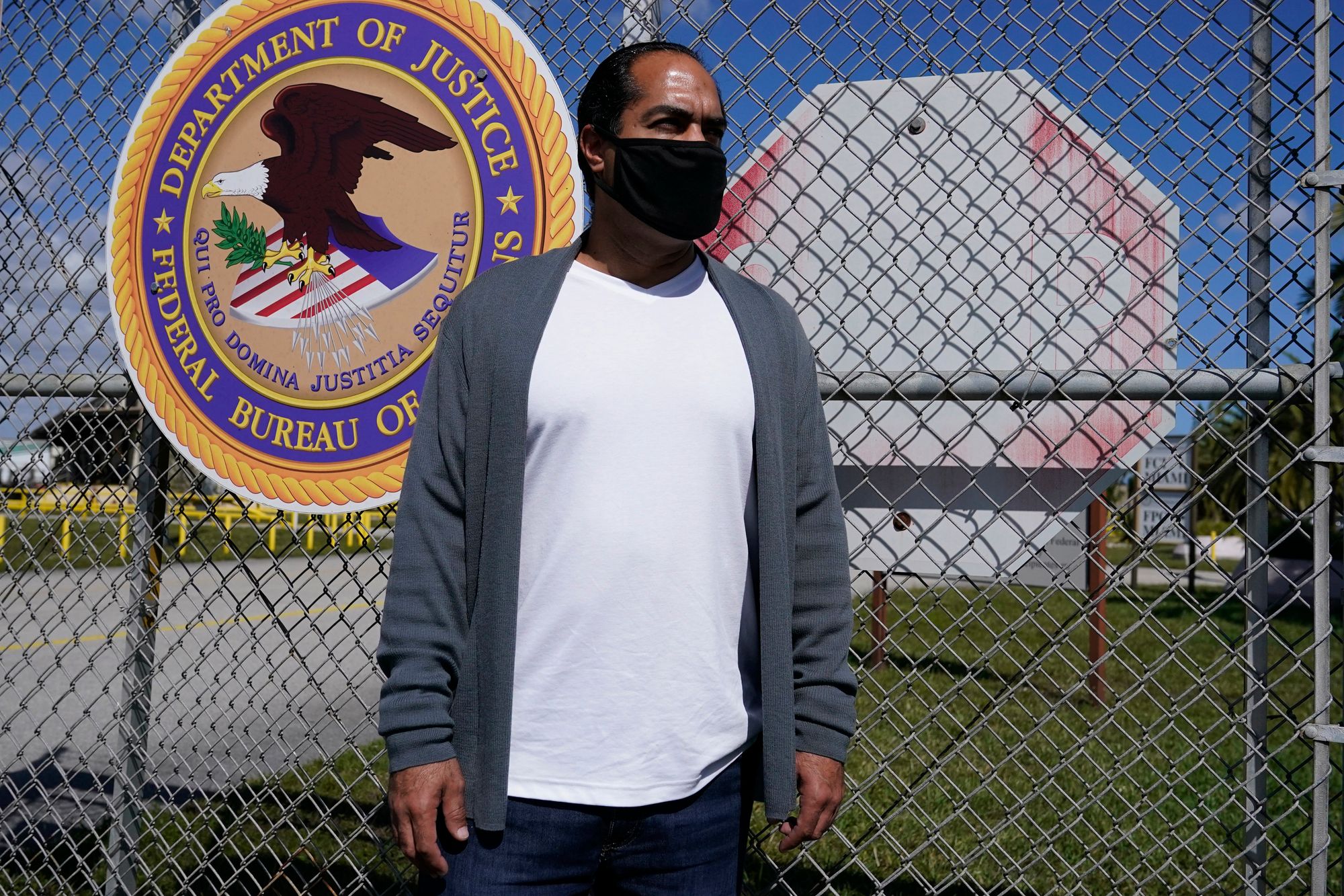 Kareen Troitino, the corrections officer union president for FCI Miami, stands outside the federal prison on March 12, 2021.