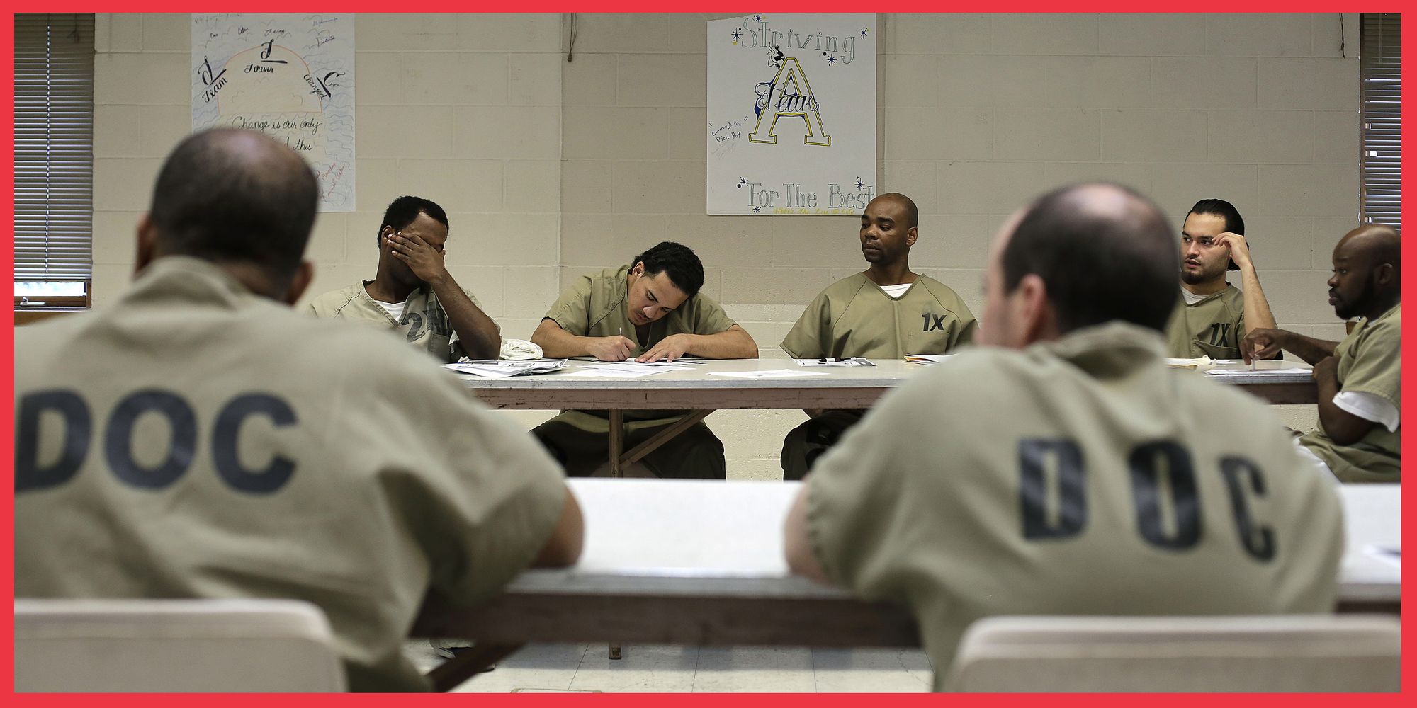 Prisoners attending a class at the mental health transition center at the Cook County Jail, in Chicago, in 2015.