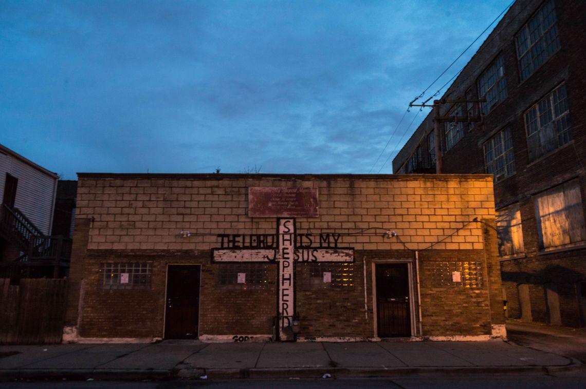 A building in the Woodlawn neighborhood of Chicago, which had a homicide rate of 77 per 100,000 residents in 2012. 