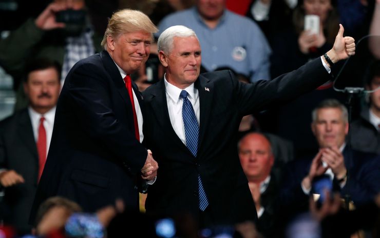 President-elect Donald Trump and Vice President-elect Mike Pence in a Iowa rally with supporters in December 2016.