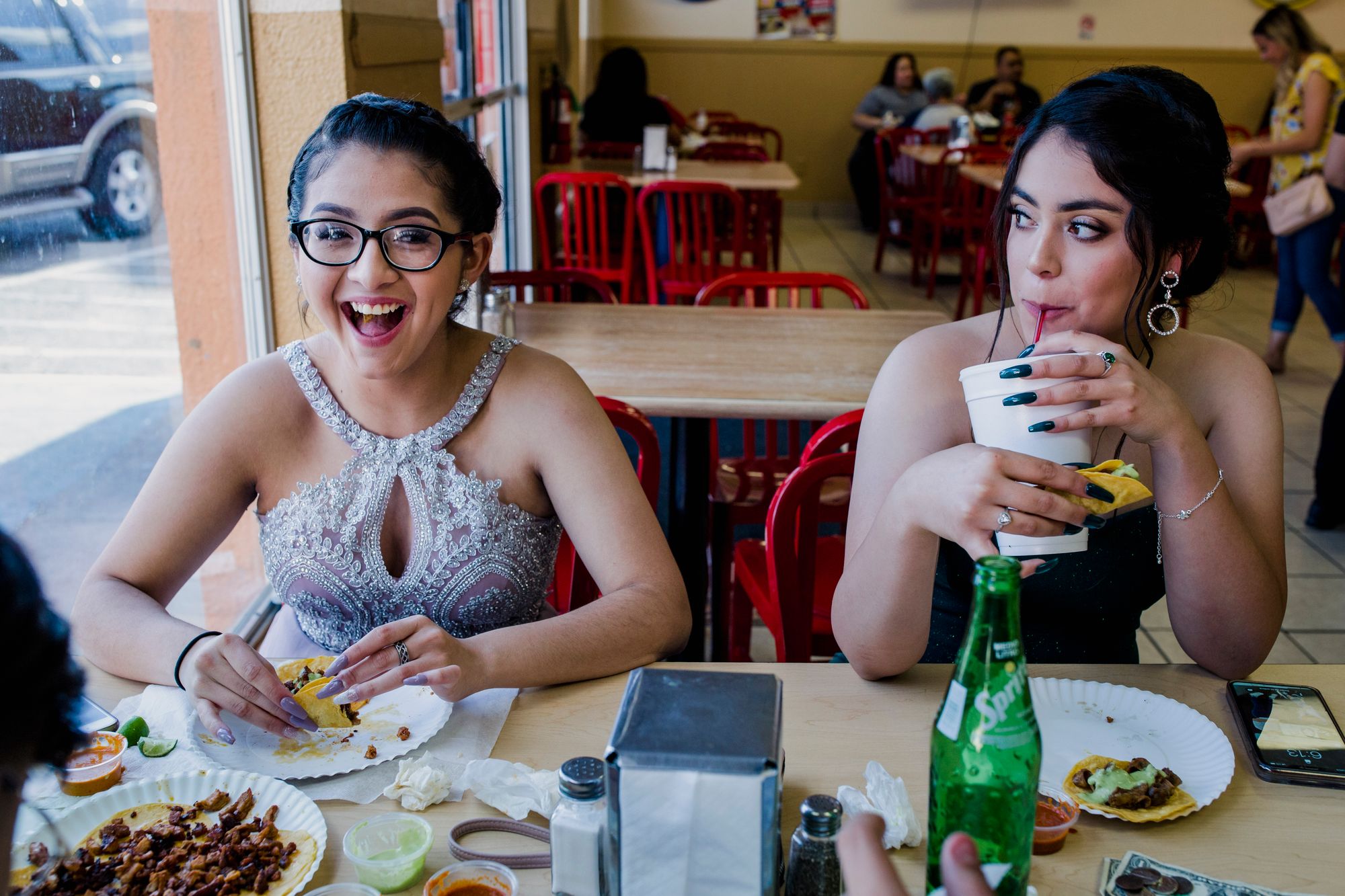 Lluvia Rodriguez goes to eat tacos with her boyfriend, Jacob Marrfuro, and her friends Jackie Rodriguez and Jacob "Grandma" Gonzalez before attending their senior prom.