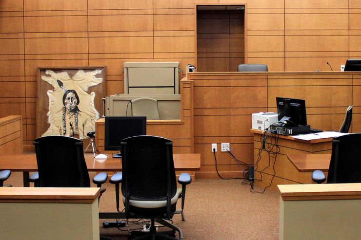 A courtroom at the Justice Center for the People on the Pine Ridge Indian Reservation.