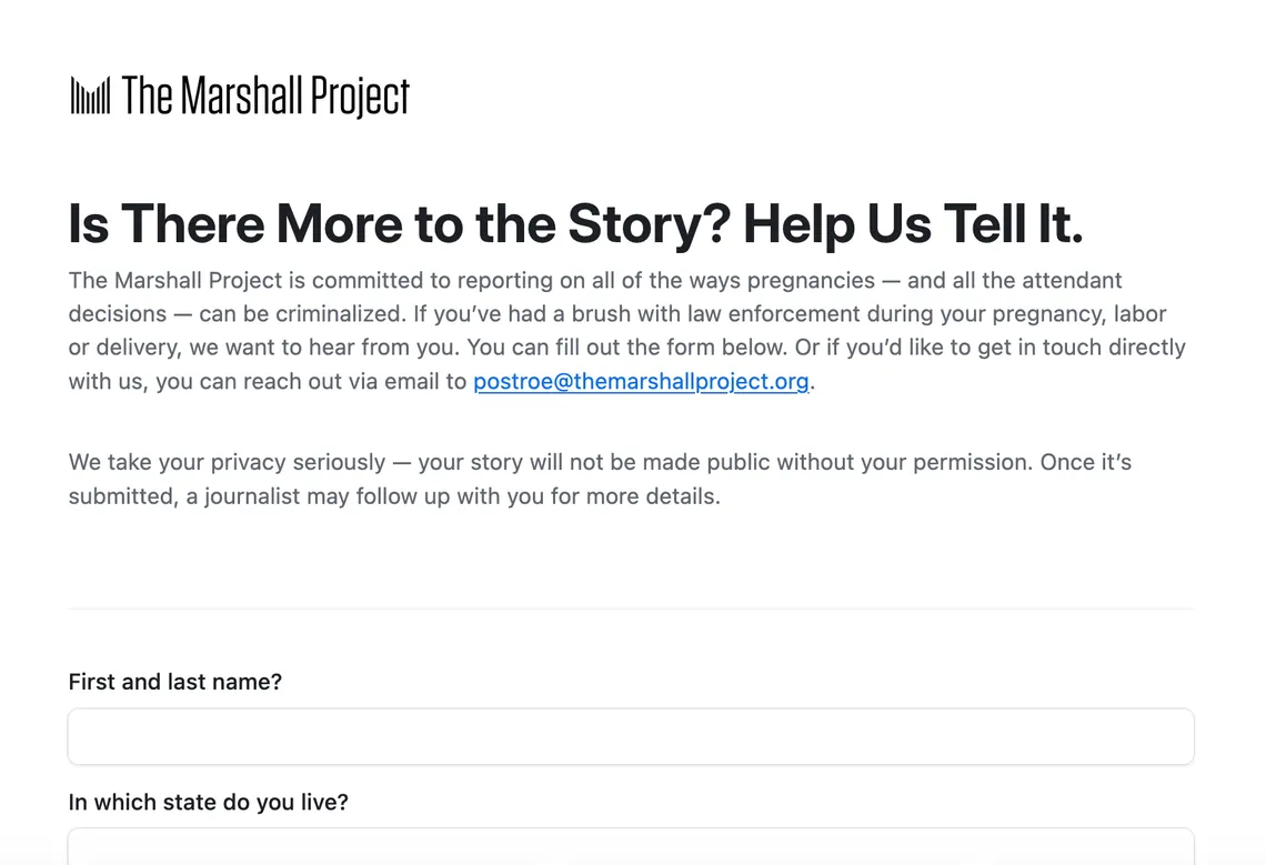 [Use this form](https://airtable.com/appR7SW9BhPZGdXp9/pagui3EF1KWn7G7hK/form) to tell us if you’ve had a brush with law enforcement during your pregnancy, labor or delivery.