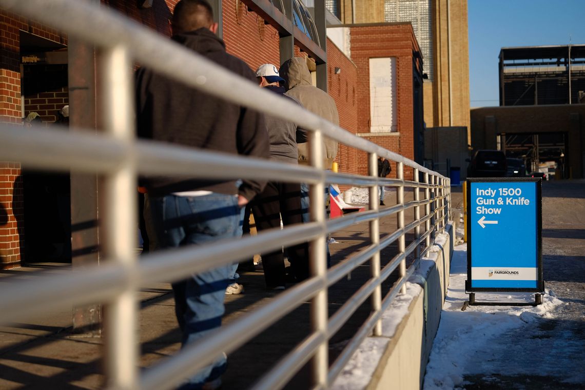 Chicago police say out-of-state firearms, including a large number from Indiana, are used in 60 percent of the city’s gun crimes. Here, customers line up to enter the Indy 1500 Gun and Knife Show in Indianapolis in January, 2018.