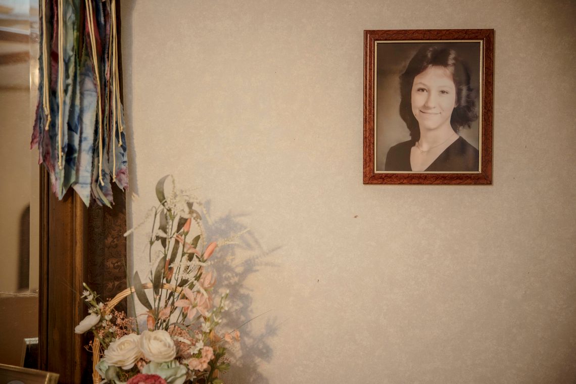 A photograph of Nancy Mueller hangs at the home of her mother, Earlene Peterson. Daniel Lewis Lee was executed for murdering Mueller, her husband and her daughter.