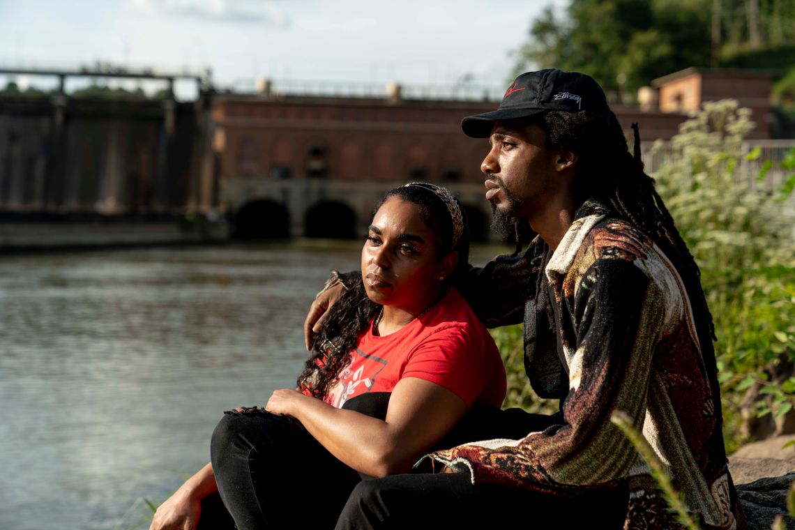 Two of Byron’s children, Jessica Carr and Cameron Miller, in Atlanta in September. 