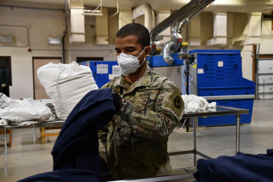 A soldier from the Montana Army National Guard provided laundry services at the Montana State Prison in Deer Lodge, Mont., in November.