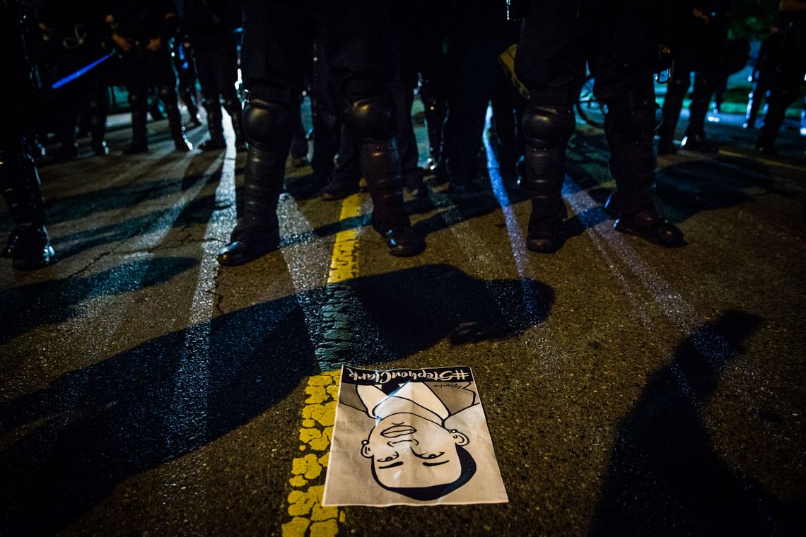 The police at a march in Sacramento, Calif., to protest the officer-involved shooting of Stephon Clark.