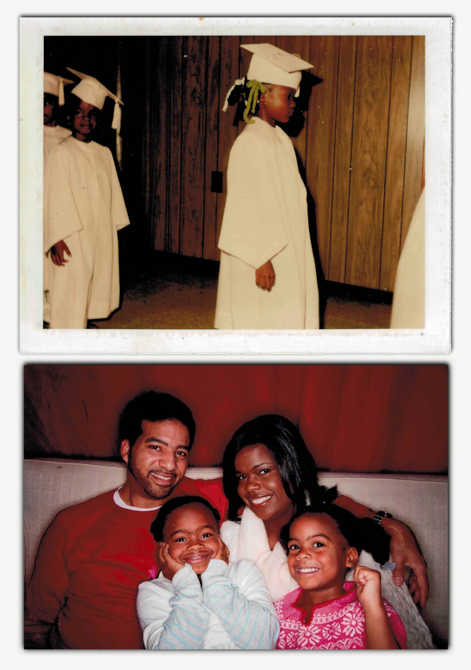 At her pre-school graduation, and with her husband, Kelley, and children, Kai and Kendall, in 2009.