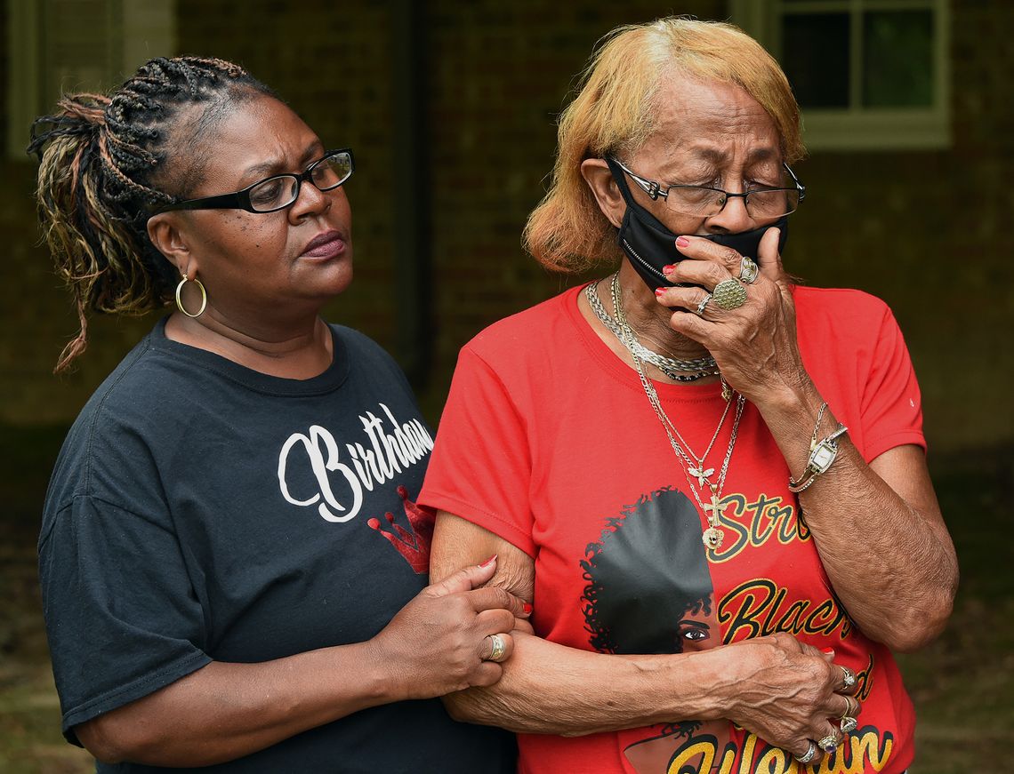 Joseph Pettaway’s sister, Jacqueline, comforts their mother, Lizzie Mae Pettaway. Joseph died in July of 2018 in Montgomery, Alabama, after being bitten by a police dog.