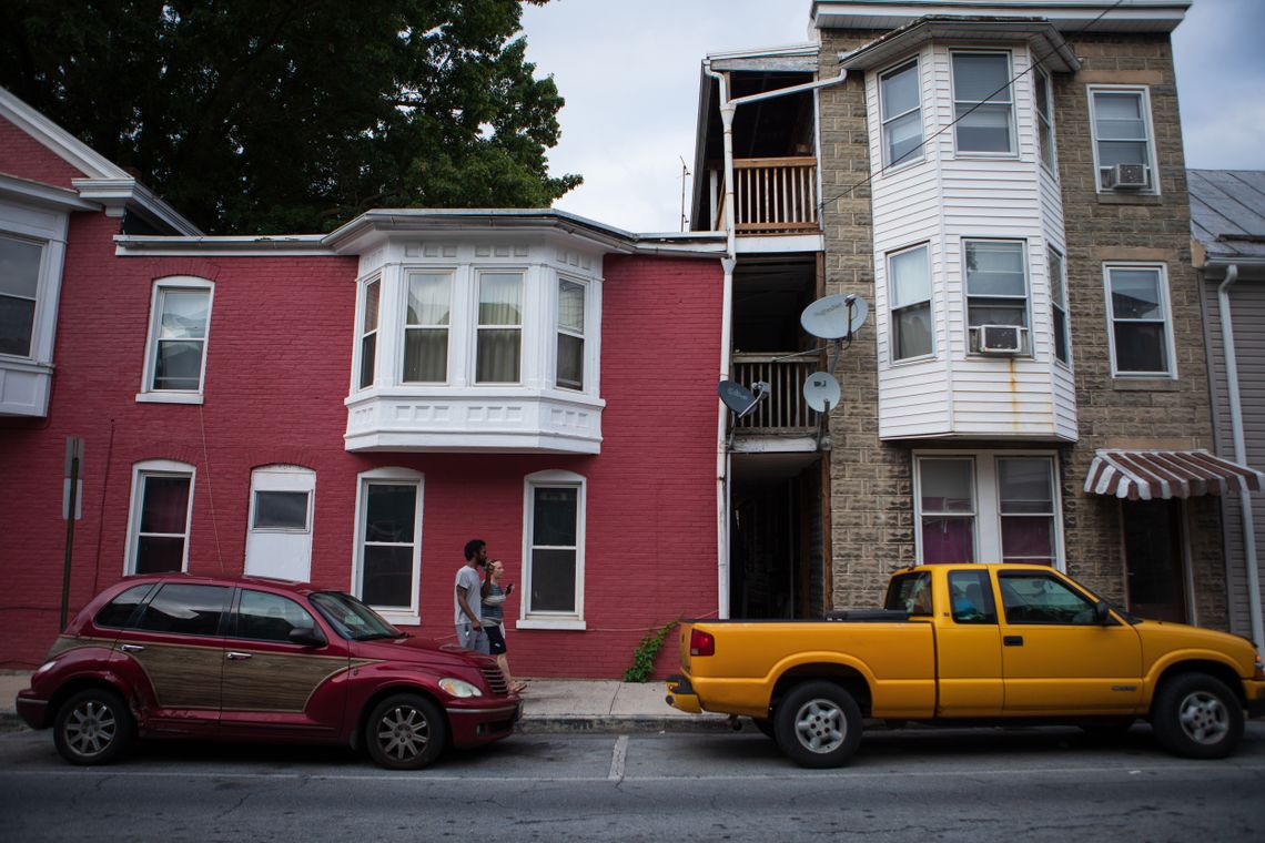 Brianna Stuart was pushed up against a building by police officers at this location in Hagerstown, Md., and later pepper-sprayed. 