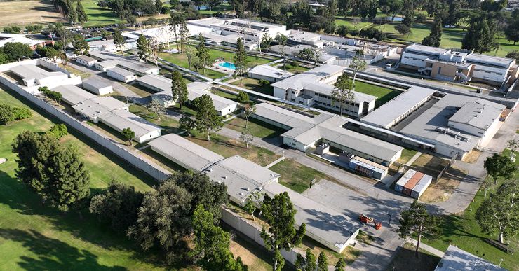 An aerial view of Los Padrinos Juvenile Hall in Downey, California. 