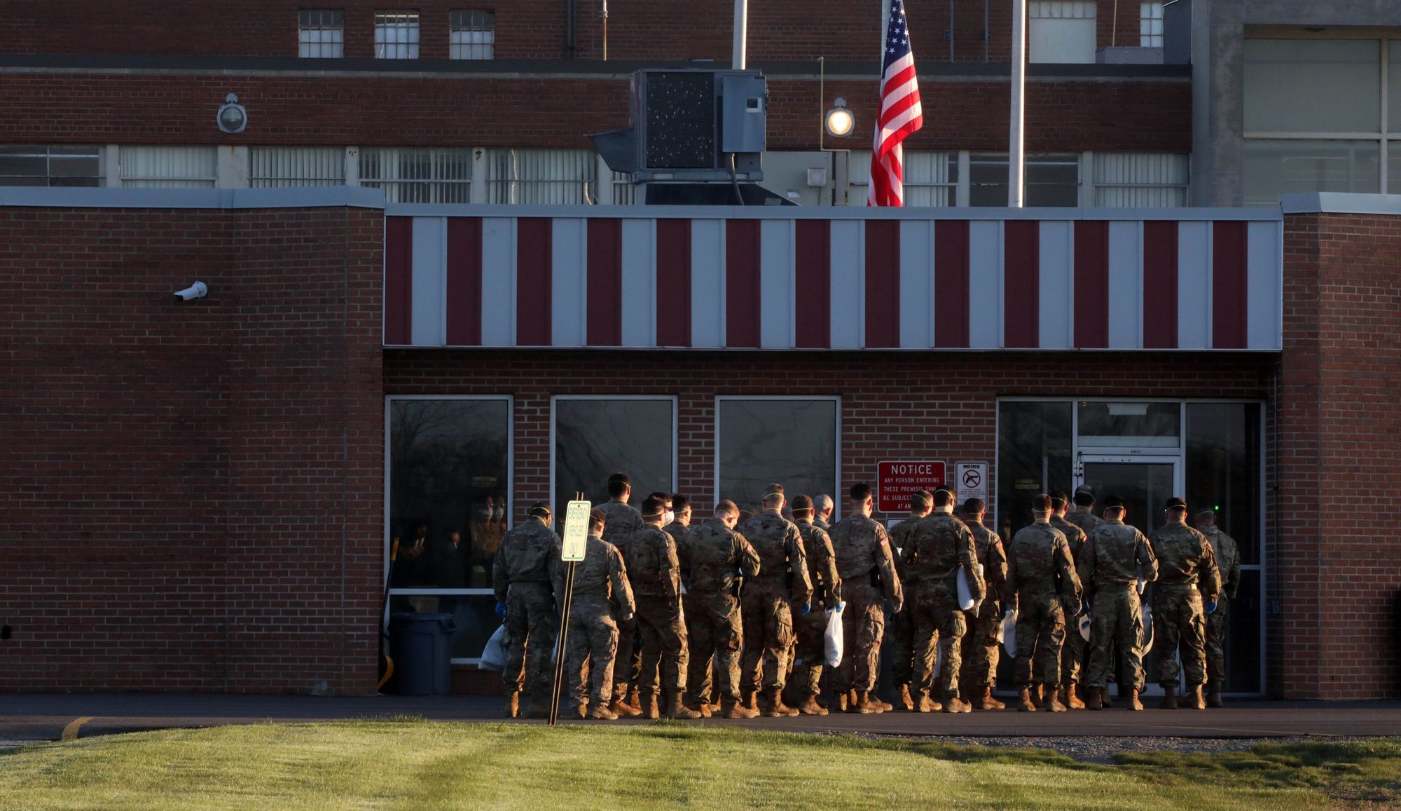 Members of the National Guard headed into the Marion Correctional Institution in Marion, Ohio, to help during the COVID-19 pandemic on April 20, 2020.