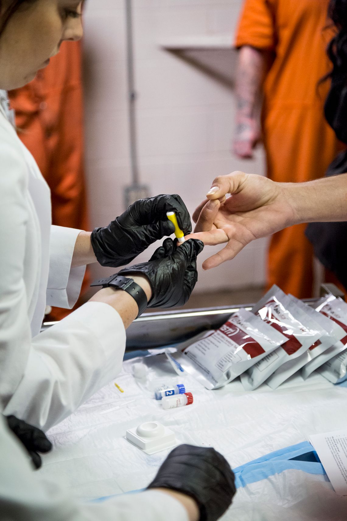 An inmate receiving a voluntary HIV test at Lafayette Parish Correctional Center in Lafayette, La. 