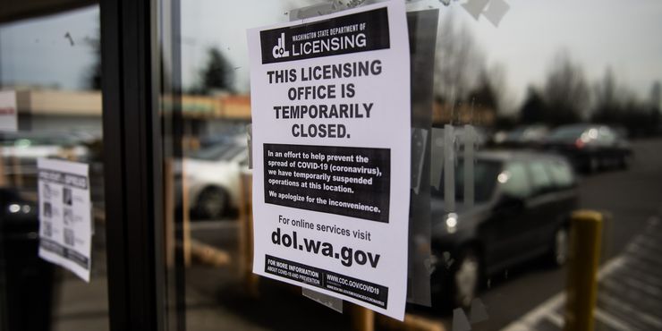 The state Department of Licensing temporarily closed its driver...s licensing and other service counters to the public. Photographed in Tacoma, Wash., on Tuesday, March 17, 2020. 